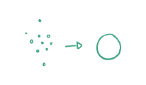 Illustration de petits points qui deviennent un grand cercle